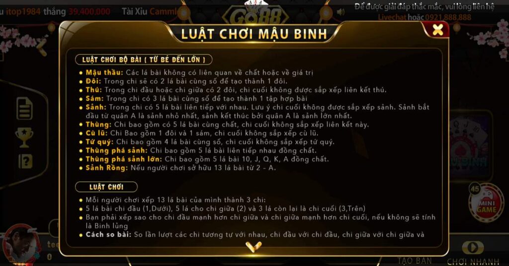 Giới thiệu luật chơi mậu binh Ho88